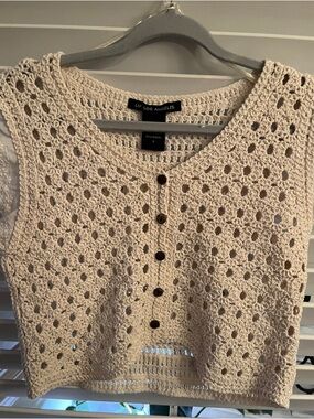 Cream Crochet Openwork Sleeveless Top